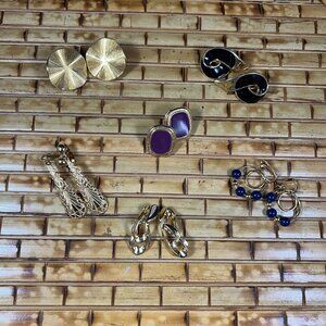 Set Of 6 Pairs Vintage-Inspired Earrings Gold Black & Purple Mixed Metals For Wo